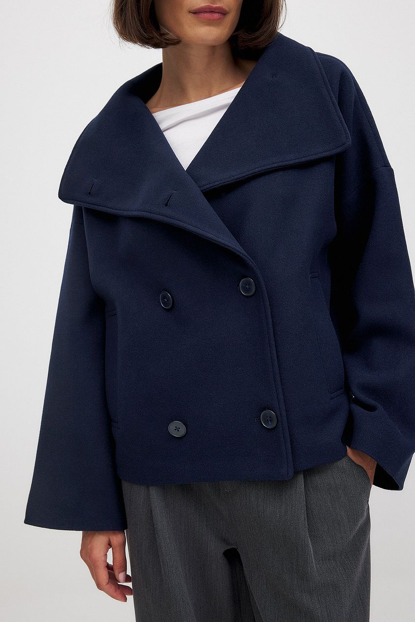 Elise korte oversized double-breasted wollen jas – warme wolblend & elegant design