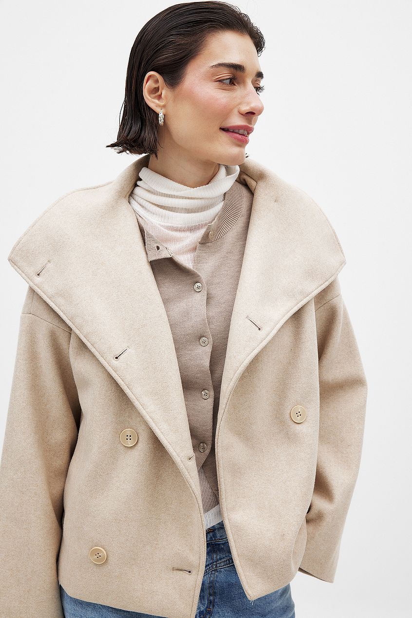 Elise korte oversized double-breasted wollen jas – warme wolblend & elegant design