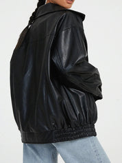 Oversized leren bomberjack dames – relaxed fit jas met rits en elastische boorden