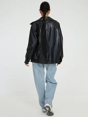 Oversized leren bomberjack dames – relaxed fit jas met rits en elastische boorden