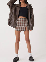 Oversized leren bomberjack dames – relaxed fit jas met rits en elastische boorden