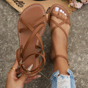 Dames sandalen met bandjes – Romeinse stijl sandalen met rits en platte zool