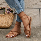 Dames sandalen met bandjes – Romeinse stijl sandalen met rits en platte zool