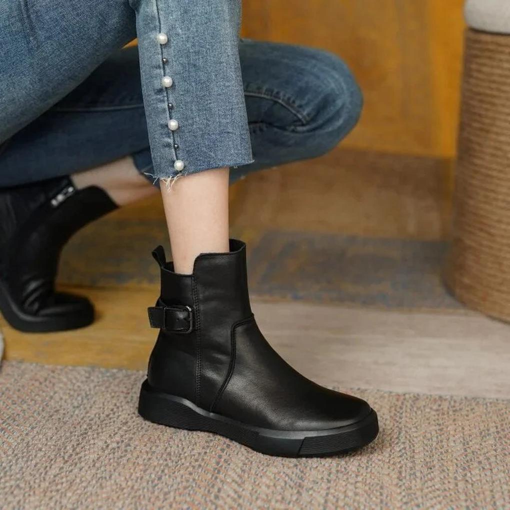 Vintage enkellaarsjes dames – retro laarsjes met blokhak en ronde neus