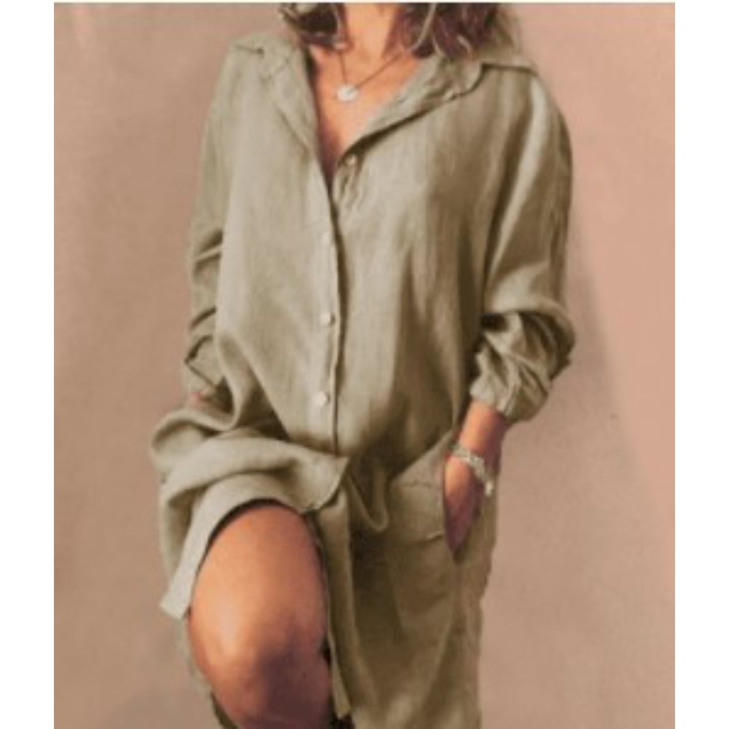 Marlene | Dames Lange Linnen Blouse | Elegante Lange Snit