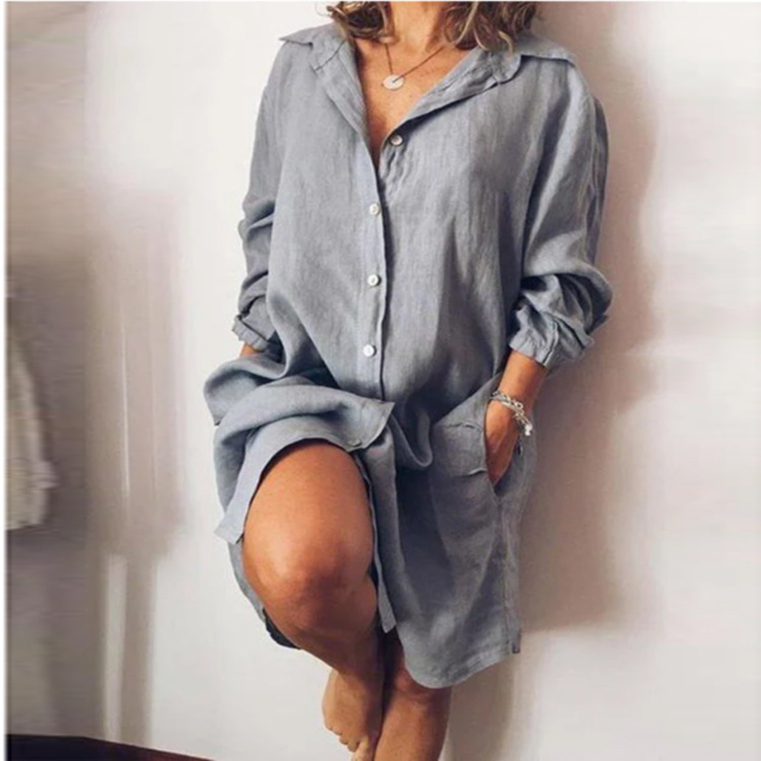 Marlene | Dames Lange Linnen Blouse | Elegante Lange Snit