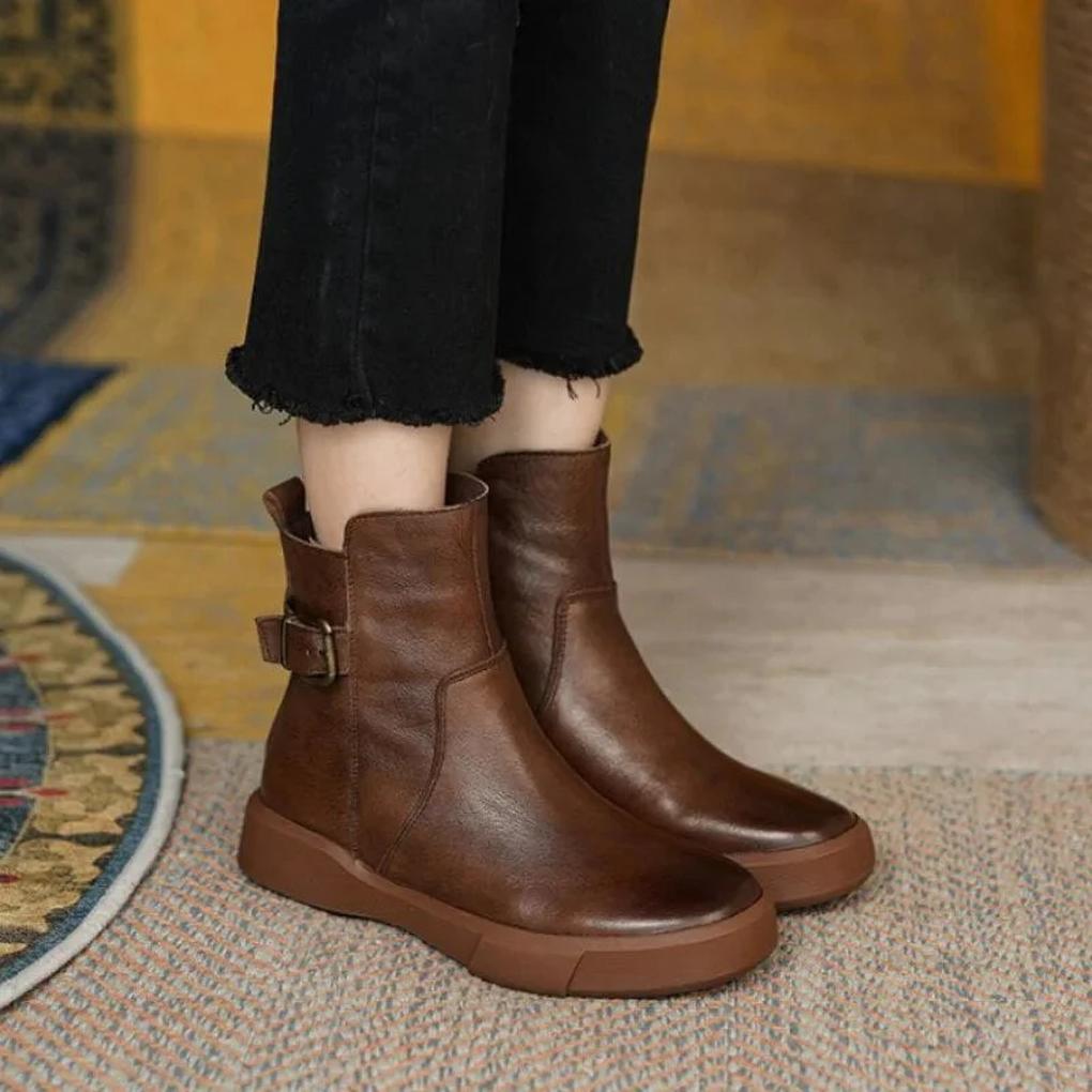 Vintage enkellaarsjes dames – retro laarsjes met blokhak en ronde neus