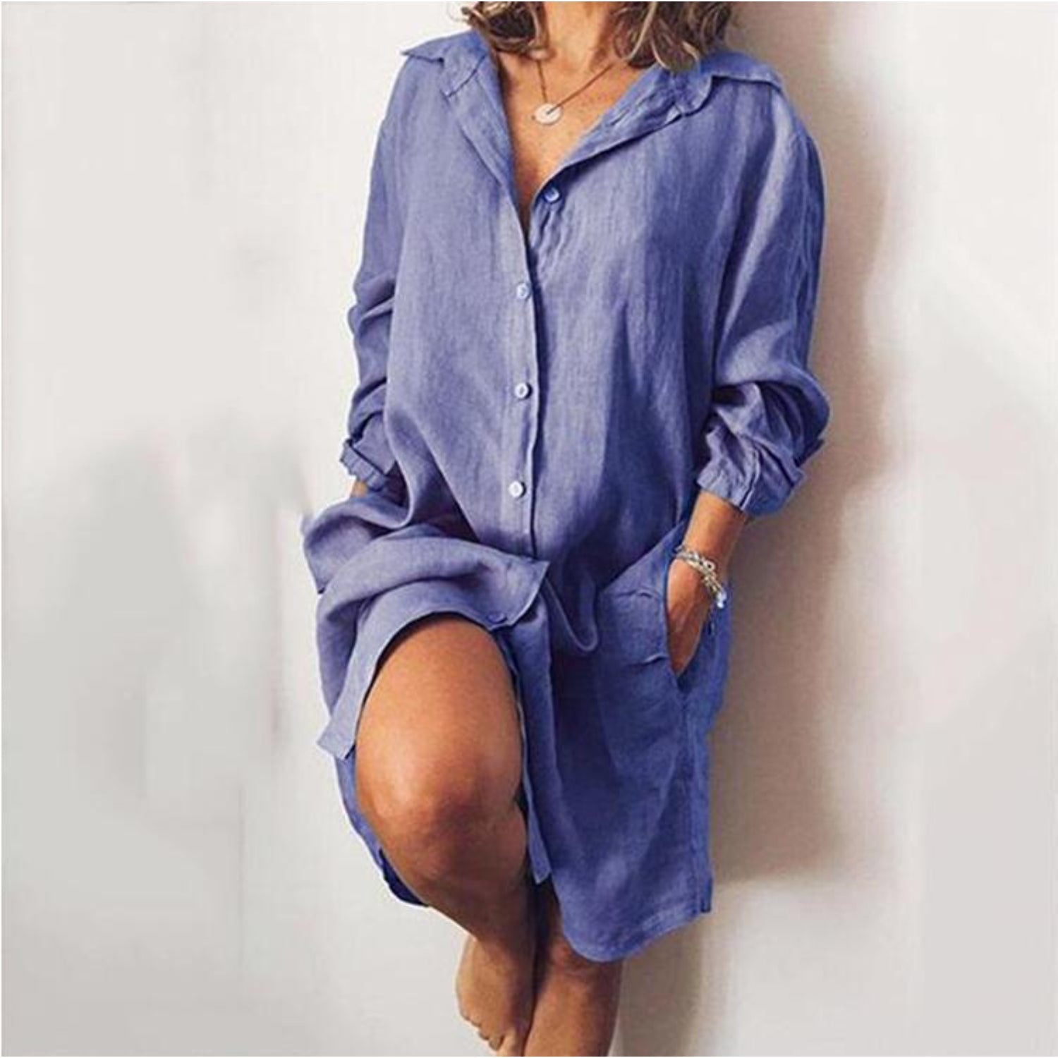 Marlene | Dames Lange Linnen Blouse | Elegante Lange Snit