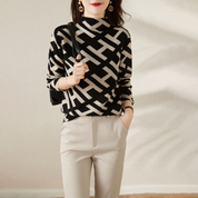 Dames Sweatshirt | Wolmix Breisel | Regular Fit | Col & Jacquard Patroon