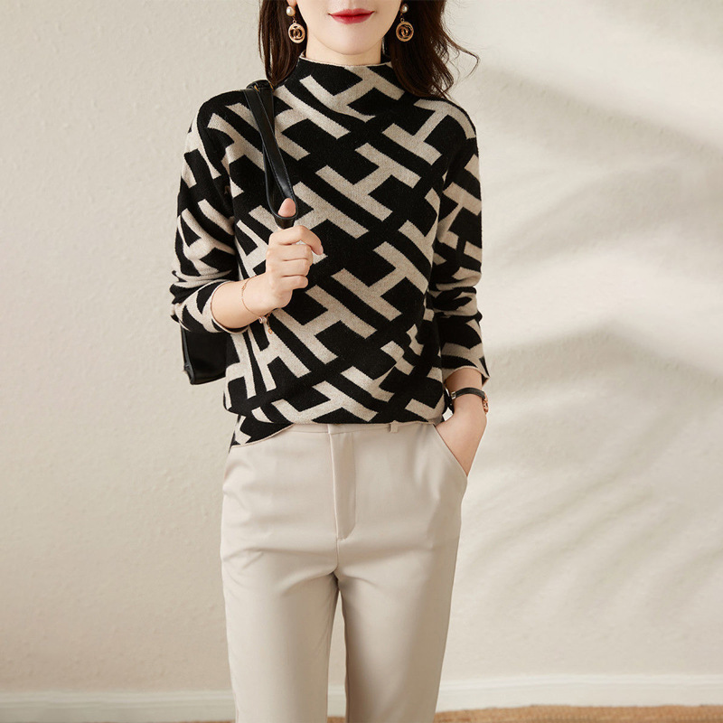 Dames Sweatshirt | Wolmix Breisel | Regular Fit | Col & Jacquard Patroon