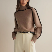 Dames Pullover Trui sweater | Relaxed Fit | Mocknek | Ribboorden & Pipingdetails