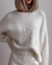 Dames Sweatshirt Trui | Oversized Pasvorm | Jacquard Bloemenpatroon | Wolmix