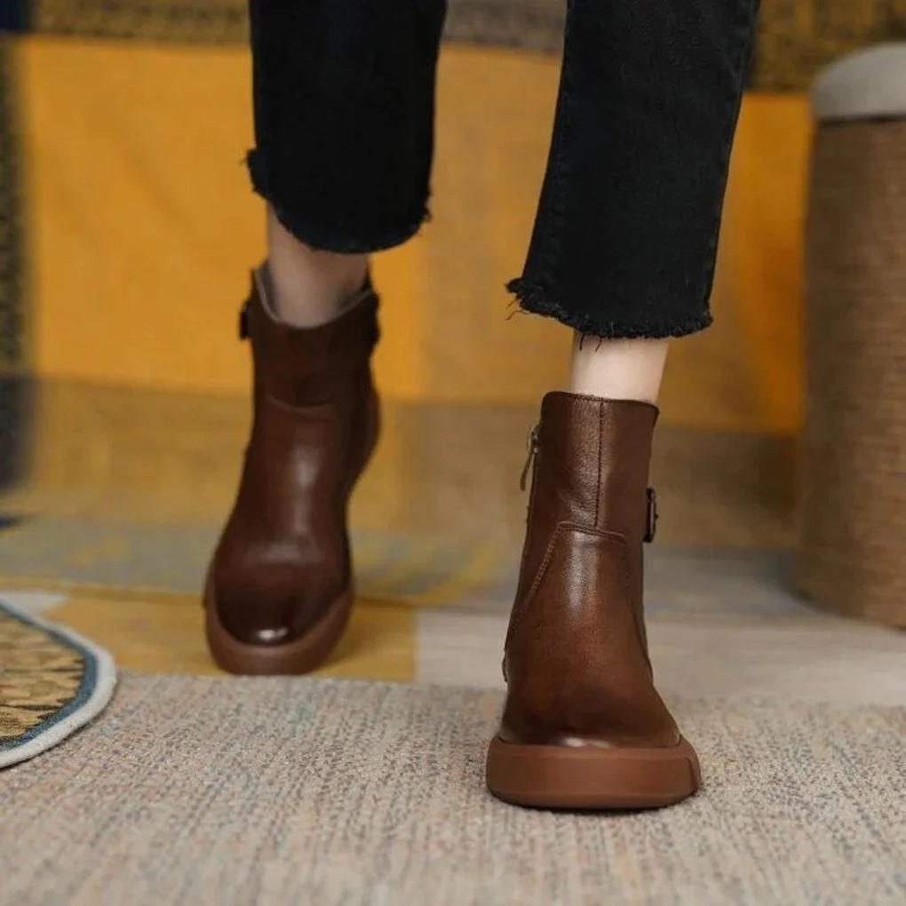 Vintage enkellaarsjes dames – retro laarsjes met blokhak en ronde neus