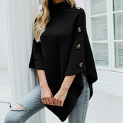 Dames Poncho | Gebreide Wolmix | Oversized Pasvorm | Asymmetrische Zoom & Hoge Kraag