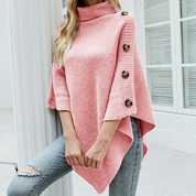 Dames Poncho | Gebreide Wolmix | Oversized Pasvorm | Asymmetrische Zoom & Hoge Kraag