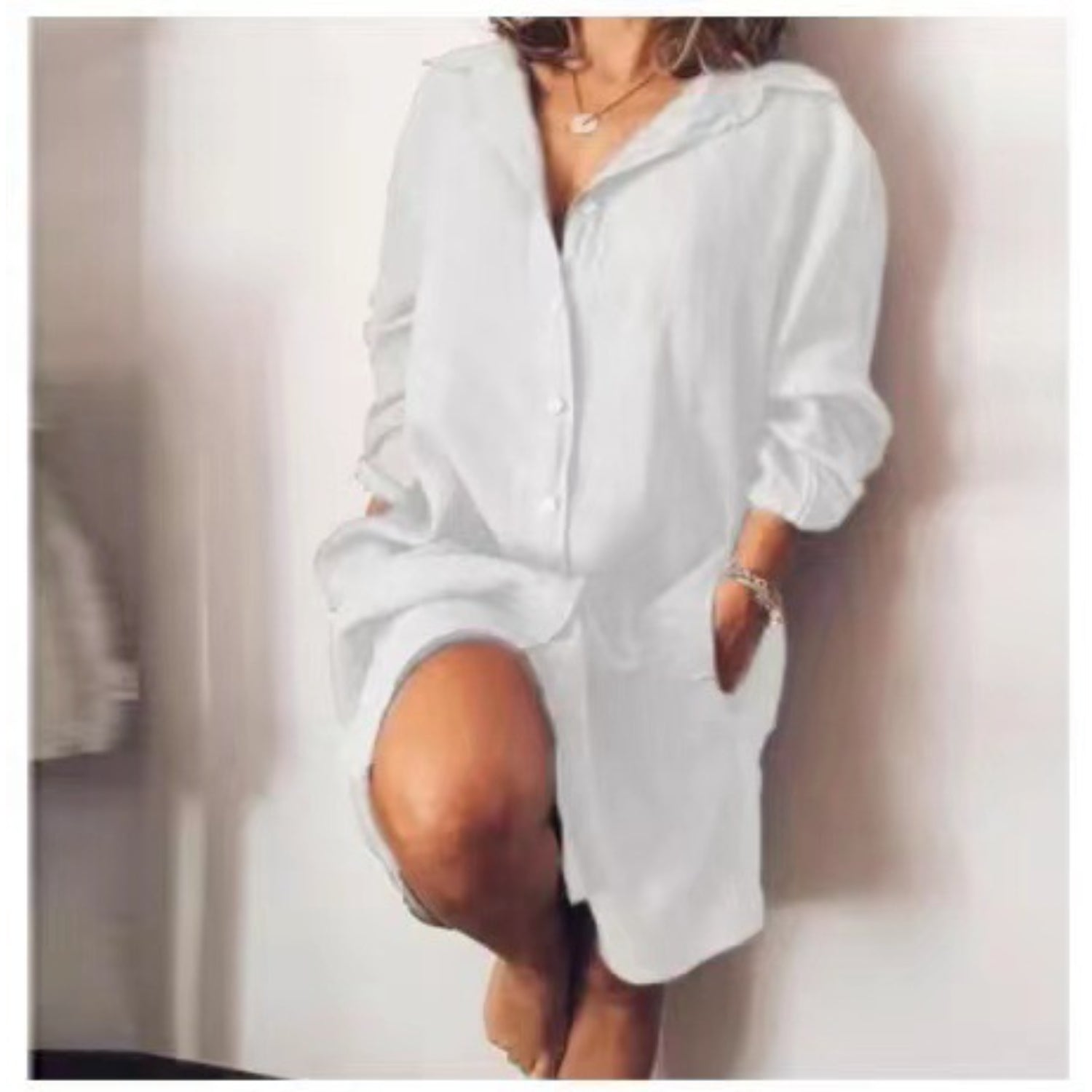 Marlene | Dames Lange Linnen Blouse | Elegante Lange Snit