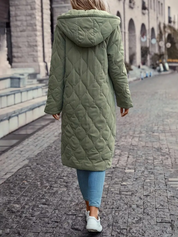 Dames Gewatteerde Jas | Lange Winterjas met Capuchon | Relaxte Pasvorm & Warm Gevoerd