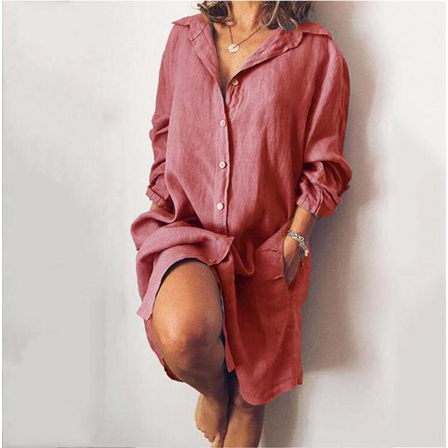 Marlene | Dames Lange Linnen Blouse | Elegante Lange Snit