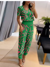 UrbanElegance dames set – blouse met pofmouwen & broek met elastische taille