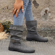Vintage Charme Slouchy Western Enkellaarsjes – Trendy Laarzen met Gespdetail
