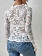 Petunia top dames – lange mouw V-hals top met elegante kanten details