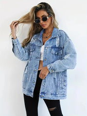 Fay oversized denim jack dames – warm spijkerjack met voering & zakken