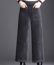 Corduroy Damesbroek – Elegante Broek met Wijde Pijpen en Zachte Ribstof