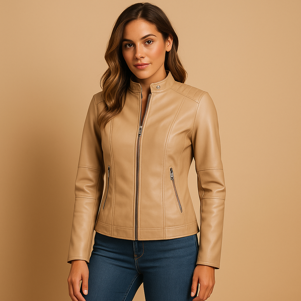 Lotte Leren Jas Dames – Elegante Jas met Ritssluiting & Stijlvolle Kraag