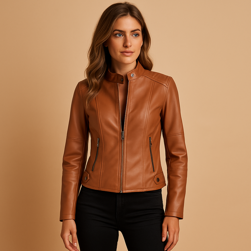 Lotte Leren Jas Dames – Elegante Jas met Ritssluiting & Stijlvolle Kraag