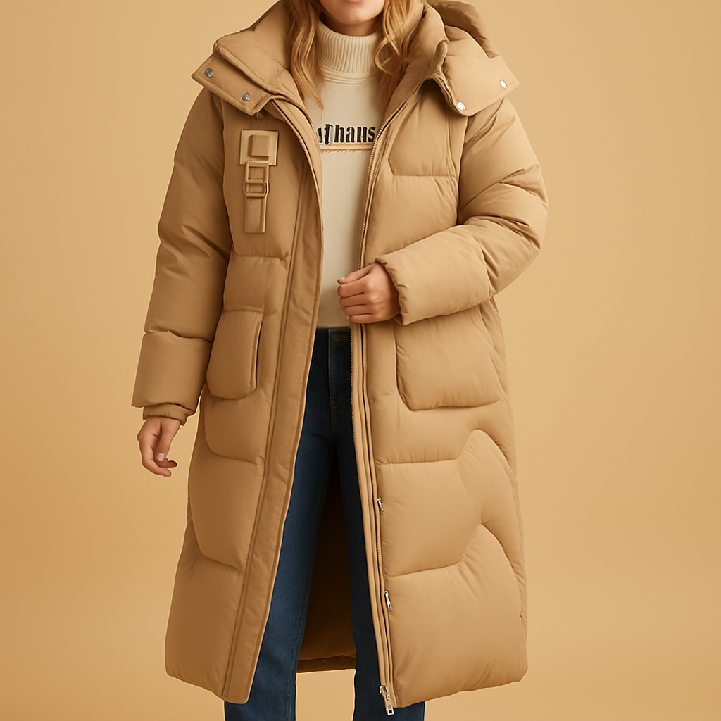 Lianne Elegante Winterjas Dames – Lange Warme Jas met Zakken & Getailleerde Pasvorm