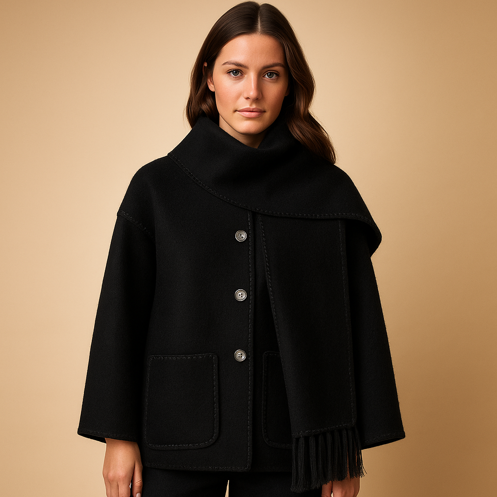 Amara Elegante Winterjas Dames – Lange Jas met Ceintuur & Bijpassende Sjaal