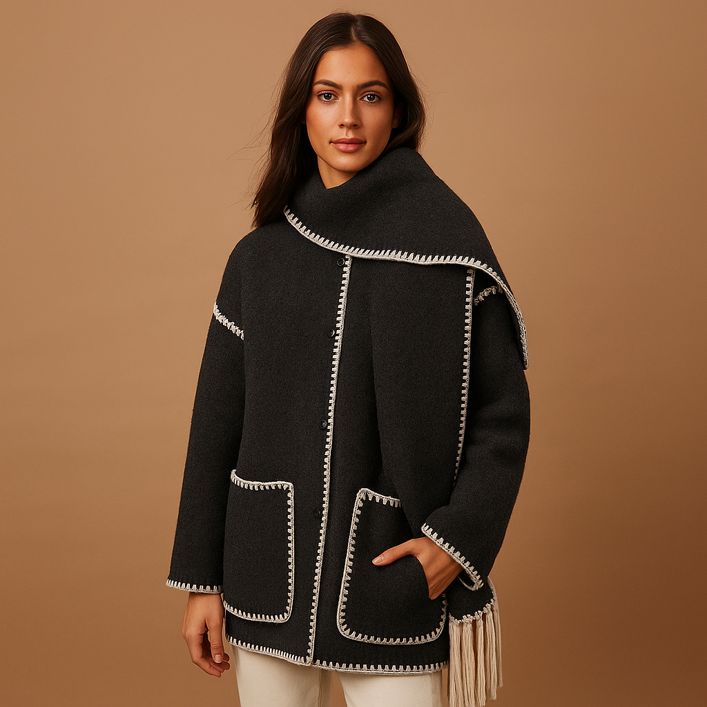 Amara Elegante Winterjas Dames – Lange Jas met Ceintuur & Bijpassende Sjaal