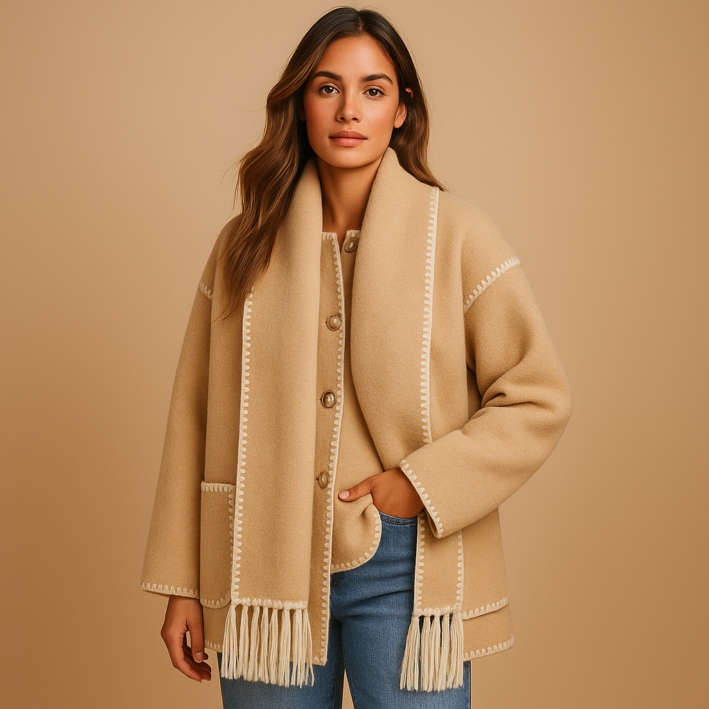 Amara Elegante Winterjas Dames – Lange Jas met Ceintuur & Bijpassende Sjaal