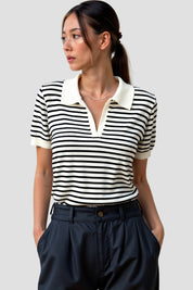 Gestreepte Blouse Dames – Katoenen V-Hals Blouse met Tijdloze Pasvorm | Emma Model