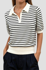Gestreepte Blouse Dames – Katoenen V-Hals Blouse met Tijdloze Pasvorm | Emma Model