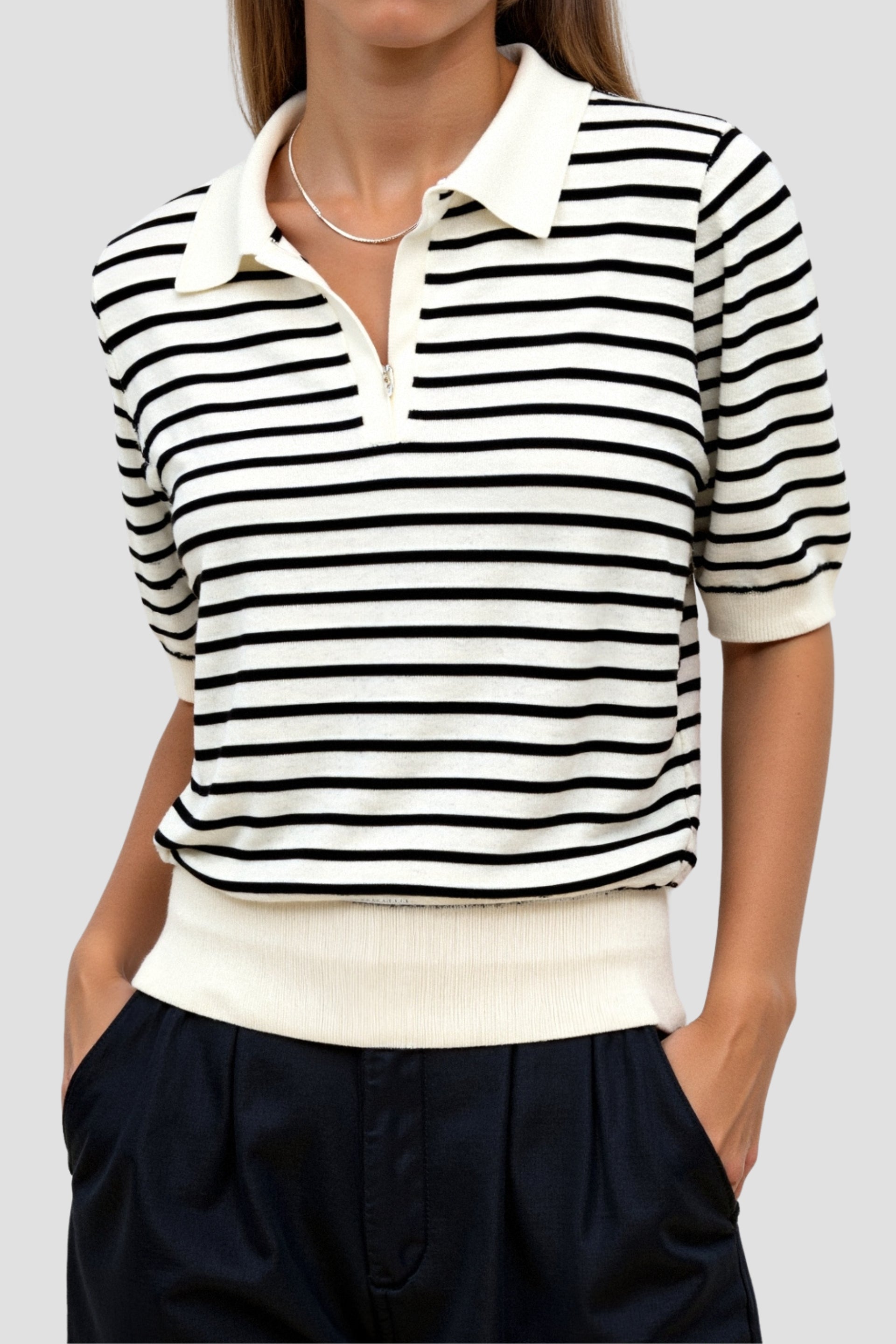Gestreepte Blouse Dames – Katoenen V-Hals Blouse met Tijdloze Pasvorm | Emma Model