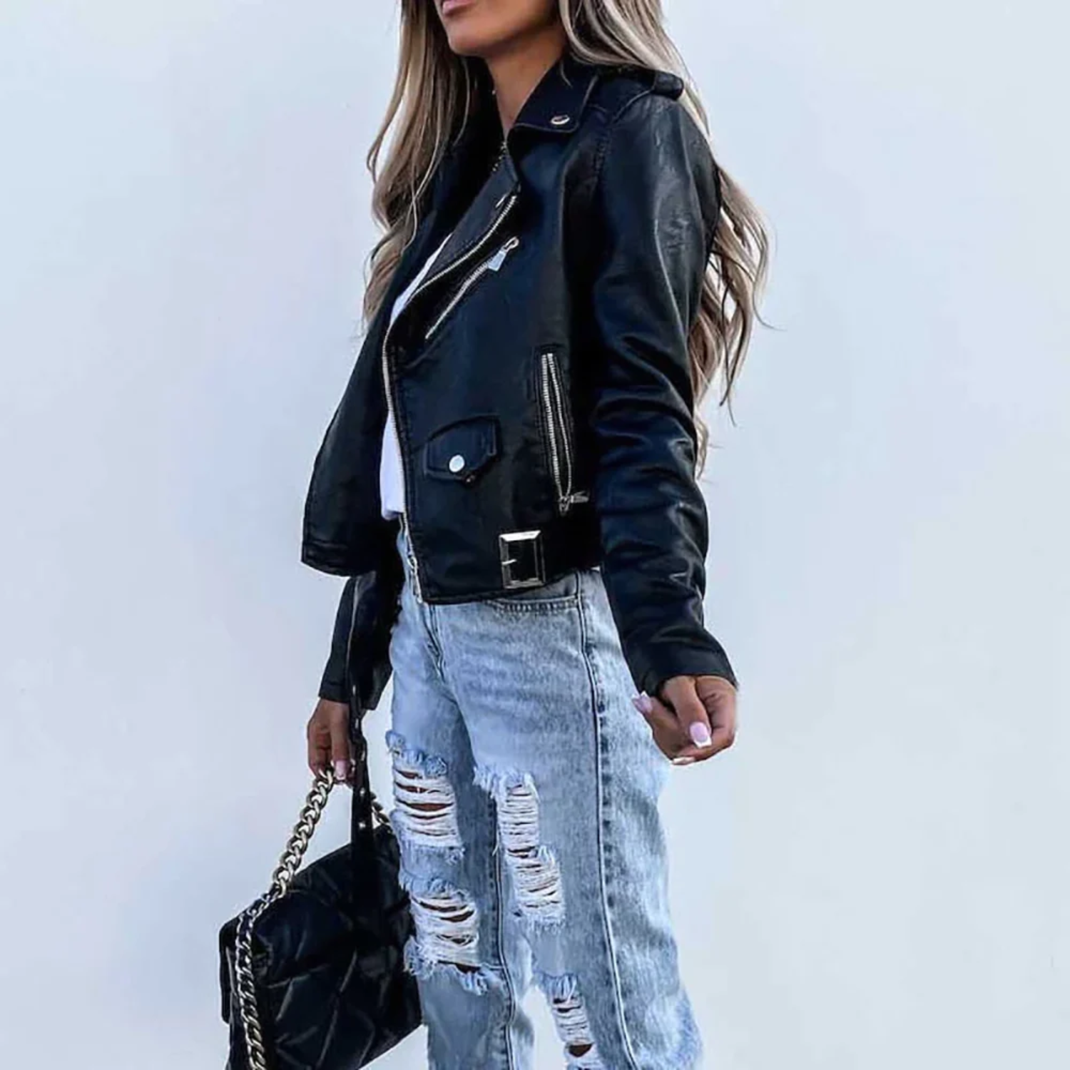 Eva – Stijlvolle dames leren jas met voering & rits | Luxe bikerjack in zwart of rood