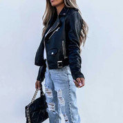 Eva – Stijlvolle dames leren jas met voering & rits | Luxe bikerjack in zwart of rood