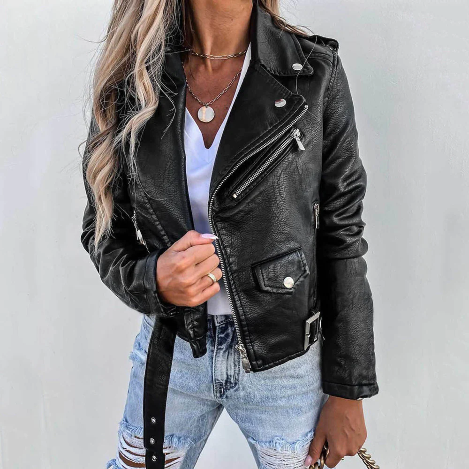 Eva – Stijlvolle dames leren jas met voering & rits | Luxe bikerjack in zwart of rood