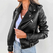 Eva – Stijlvolle dames leren jas met voering & rits | Luxe bikerjack in zwart of rood
