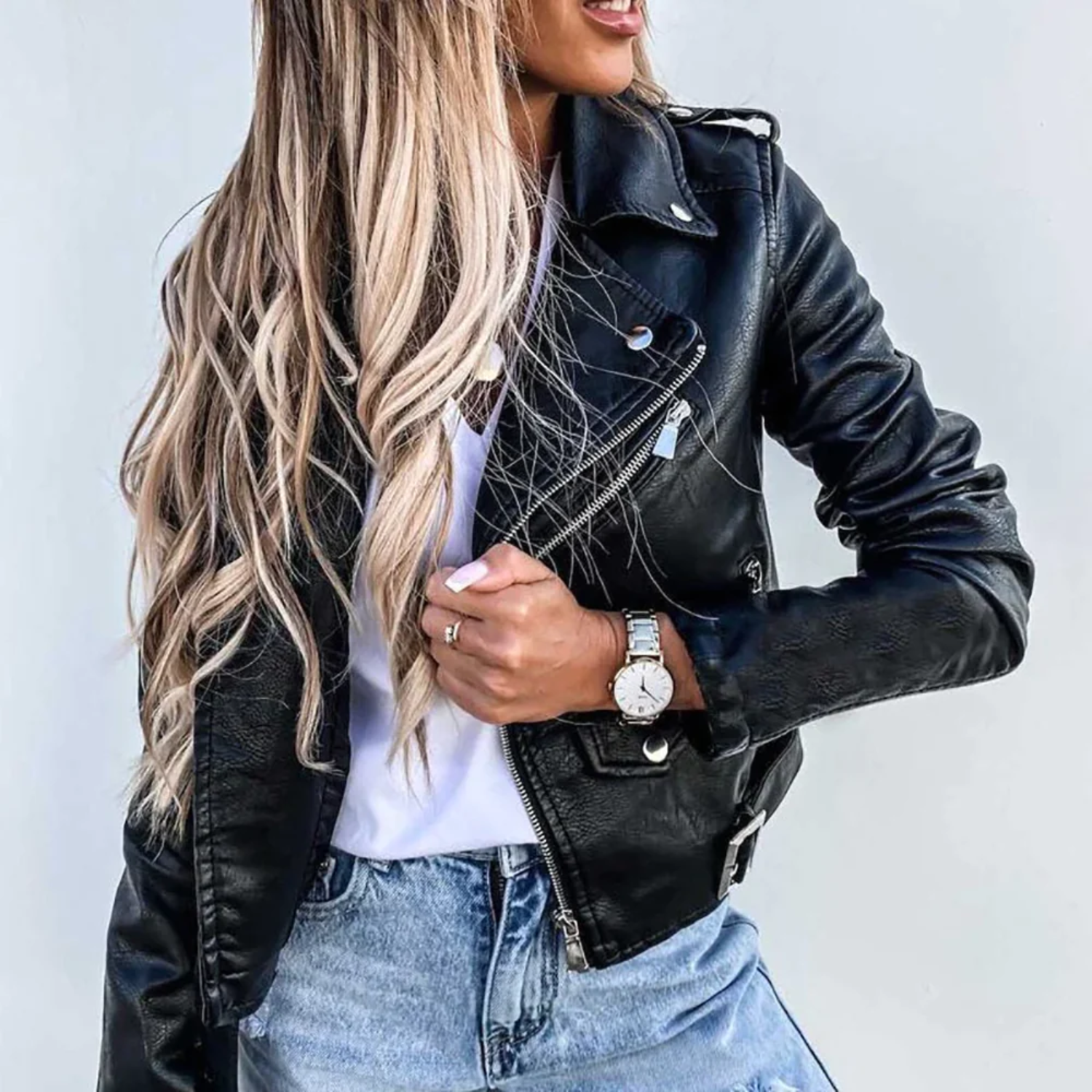 Eva – Stijlvolle dames leren jas met voering & rits | Luxe bikerjack in zwart of rood