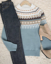 Dames Gebreide Trui | Fair Isle Motief | Warme Wolmix & Comfortabele Pasvorm