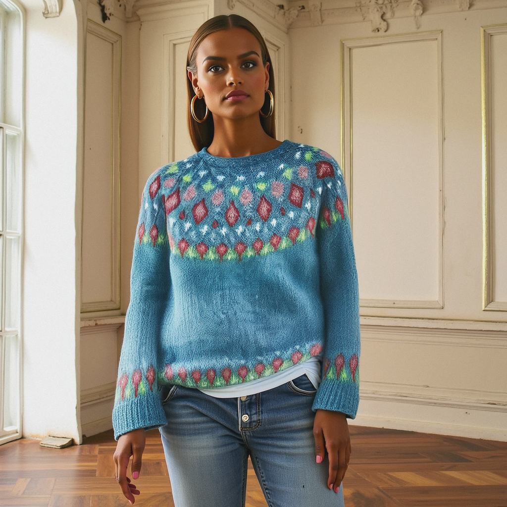 MAEVE – Warme Wollen Damestrui met Print | Winter & Stijlvol