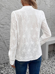 Kanten Geborduurde Blouse Dames – Elegante Lange Mouwen Blouse van Katoen