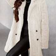 Oversized dames winterjas – zwarte fleecejas met brede revers en warme fit