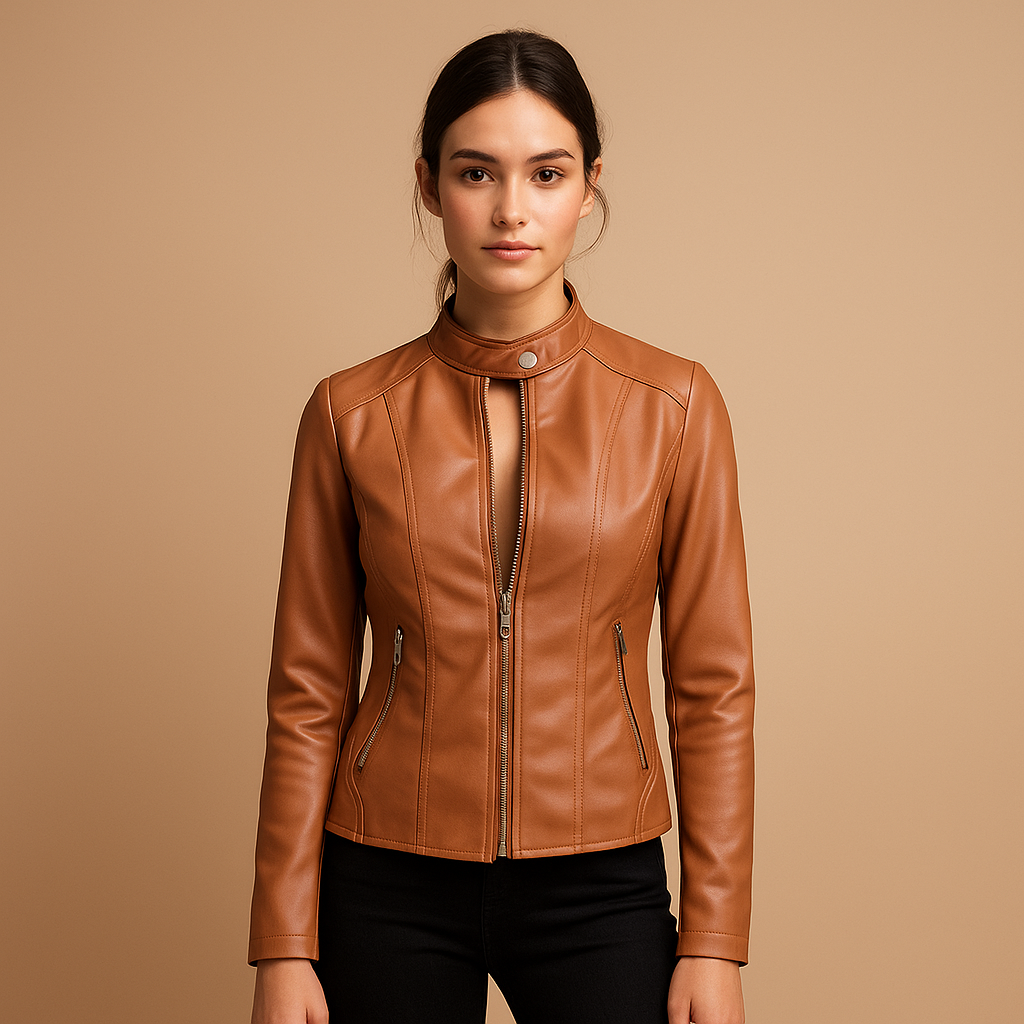 Faux Leren Bikerjas Dames – Stijlvolle Kunstleren Jas met Zilveren Details | Mila