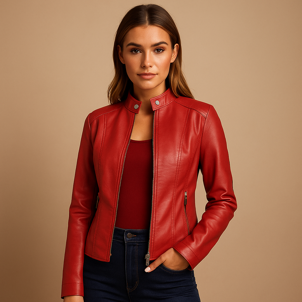 Faux Leren Bikerjas Dames – Stijlvolle Kunstleren Jas met Zilveren Details | Mila