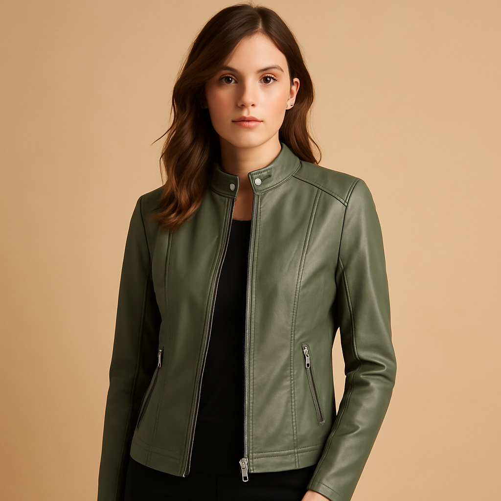 Faux Leren Bikerjas Dames – Stijlvolle Kunstleren Jas met Zilveren Details | Mila