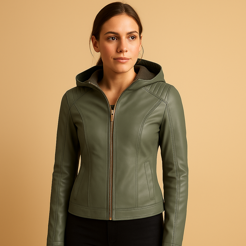 Faux leren jas met capuchon voor dames | Jasmijn