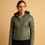 Faux leren jas met capuchon voor dames | Jasmijn